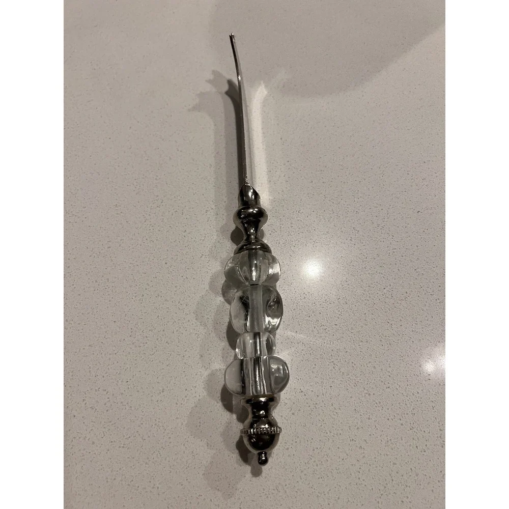 Cheese Knife‎ Stainless Steel Glass Clear White Beaded Handle